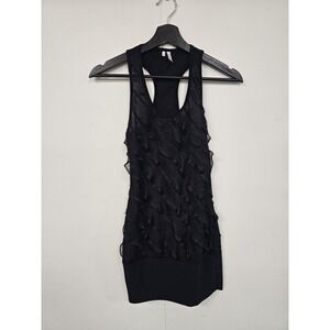 Studio Y Tank Top Juniors Small Black Ruffle Mesh Racerback Tunic USA Cute